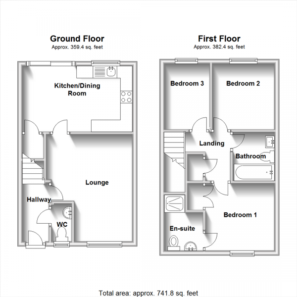 Floor Plan Image for 3 Bedroom End of Terrace House for Sale in Creswell Place, Cawston, Rugby