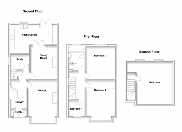 Floor Plan Image for 4 Bedroom Semi-Detached House for Sale in Rugby Road, Dunchurch, Rugby