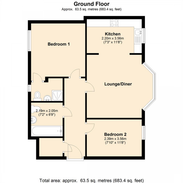 Floor Plan for 2 Bedroom Apartment for Sale in King Edward Road, Rugby, CV21, 2TN - Offers Over &pound130,000