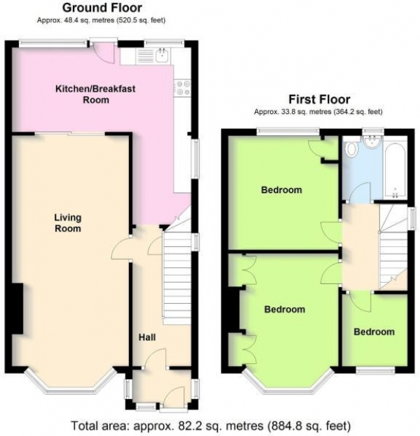 Floor Plan for 3 Bedroom Semi-Detached House for Sale in Townsend Lane, Long Lawford, Rugby, CV23, 9DG - Offers Over &pound220,000