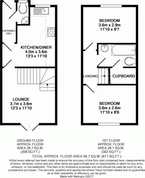 Floor Plan for 2 Bedroom Semi-Detached House for Sale in Sheepcote Drive, Long Lawford, Rugby, CV23, 9FE - Guide Price &pound185,000