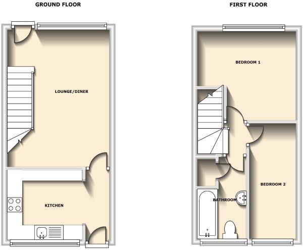 Floor Plan Image for 2 Bedroom Terraced House for Sale in Mosedale, Rugby