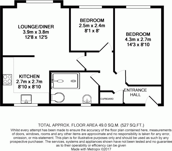 Floor Plan for 2 Bedroom Apartment for Sale in Dunster Close, Rugby, CV22, 7AZ - Offers Over &pound114,950