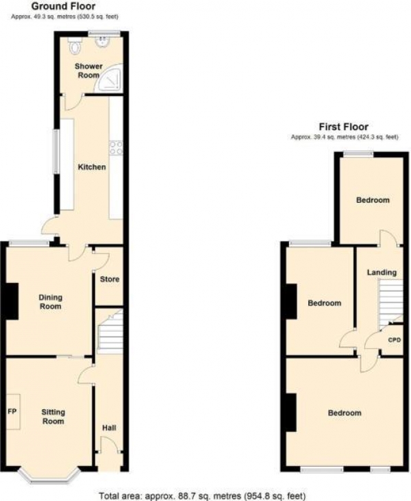 Floor Plan Image for 3 Bedroom Terraced House for Sale in Bilton Road, Rugby