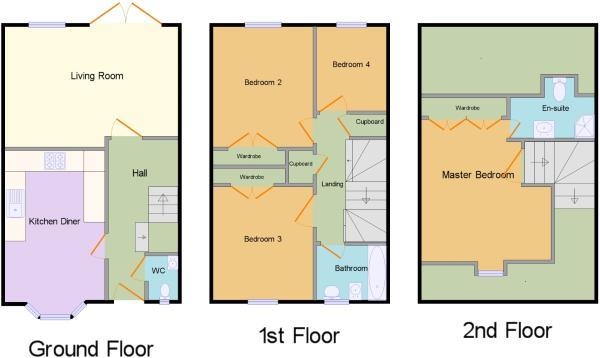 Floor Plan Image for 4 Bedroom Town House for Sale in Fieldfare Close, Rugby