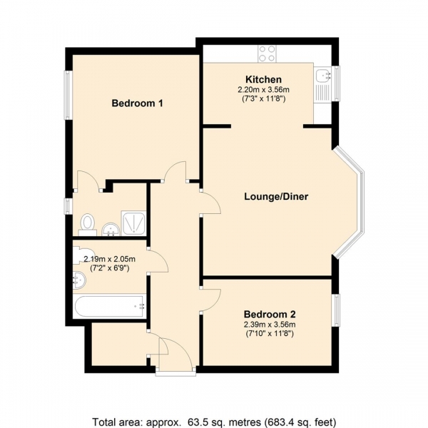 Floor Plan for 2 Bedroom Apartment for Sale in Sophia Court, King Edward Road, Rugby, CV21, 2TN - Offers Over &pound135,000