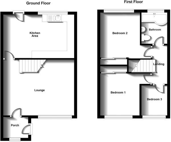 Floor Plan for 3 Bedroom Terraced House for Sale in Gorse Close, Rugby, CV22, 6SJ - Offers Over &pound169,950