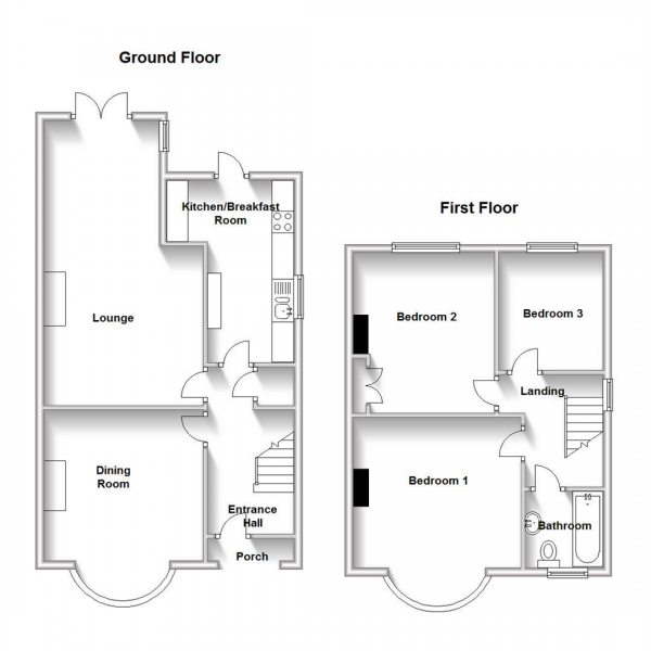 Floor Plan for 3 Bedroom Semi-Detached House for Sale in Hillfield Road, Rugby, CV22, 7EW - Offers Over &pound260,000