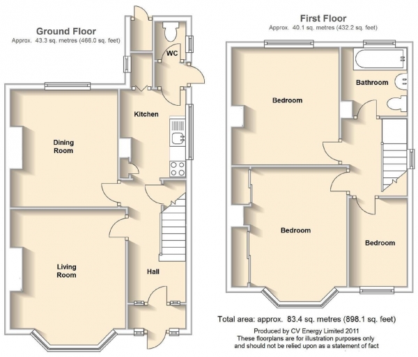 Floor Plan for 3 Bedroom Semi-Detached House for Sale in Deerings Road, Rugby, CV21, 4EW - Offers Over &pound249,950