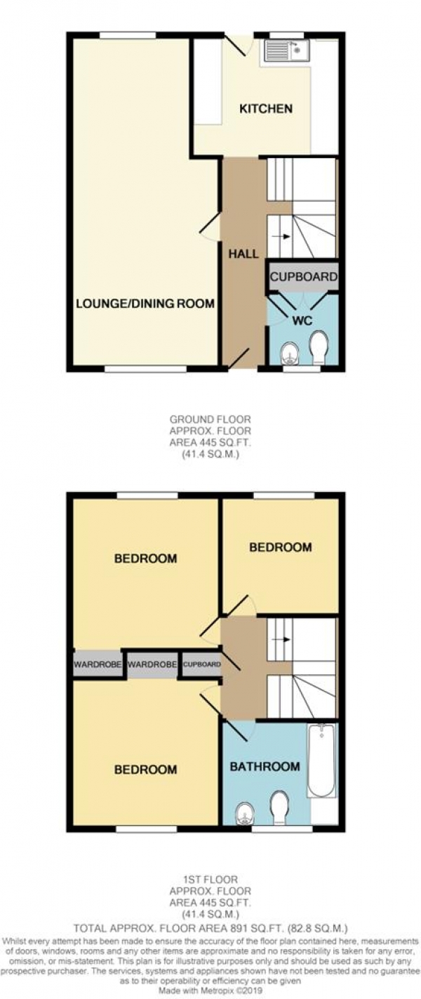 Floor Plan for 3 Bedroom Terraced House for Sale in Patterdale, Rugby, CV21, 1PQ - Guide Price &pound130,000