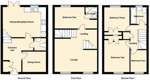 Floor Plan Image for 4 Bedroom Terraced House for Sale in Coton Park Drive, Rugby