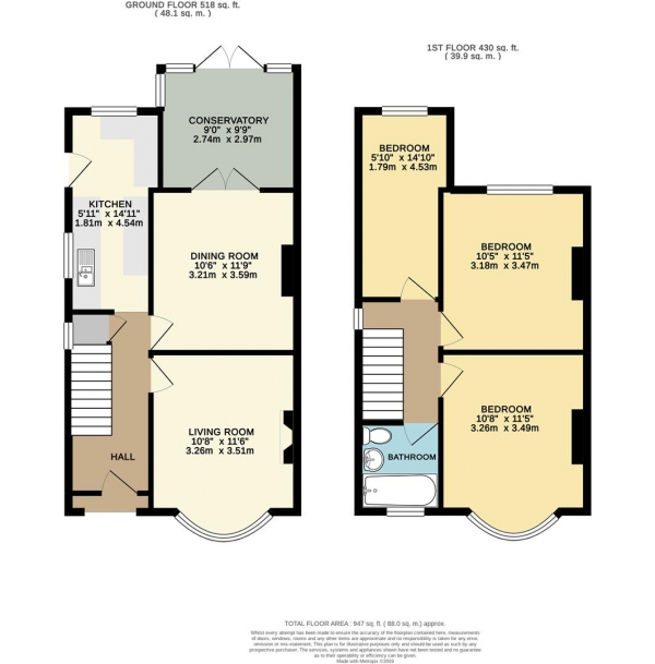 Floor Plan Image for 3 Bedroom Semi-Detached House for Sale in Malvern Avenue, Hillmorton, Rugby