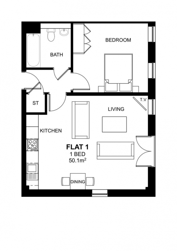 Floor Plan for 1 Bedroom Apartment for Sale in Woodside Park, Rugby, CV21, 2DE - Guide Price &pound127,500