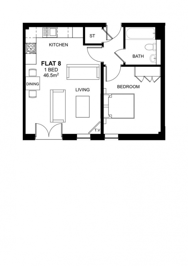 Floor Plan for 1 Bedroom Apartment for Sale in Woodside Park, Rugby, CV21, 2DE - Guide Price &pound127,500