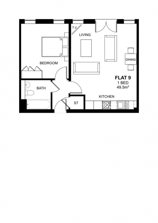 Floor Plan for 1 Bedroom Apartment for Sale in Woodside Park, Rugby, CV21, 2DE - Guide Price &pound127,500