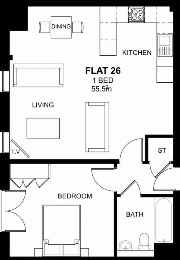 Floor Plan for 1 Bedroom Apartment for Sale in Woodside Park, Rugby, CV21, 2DE - Guide Price &pound132,500