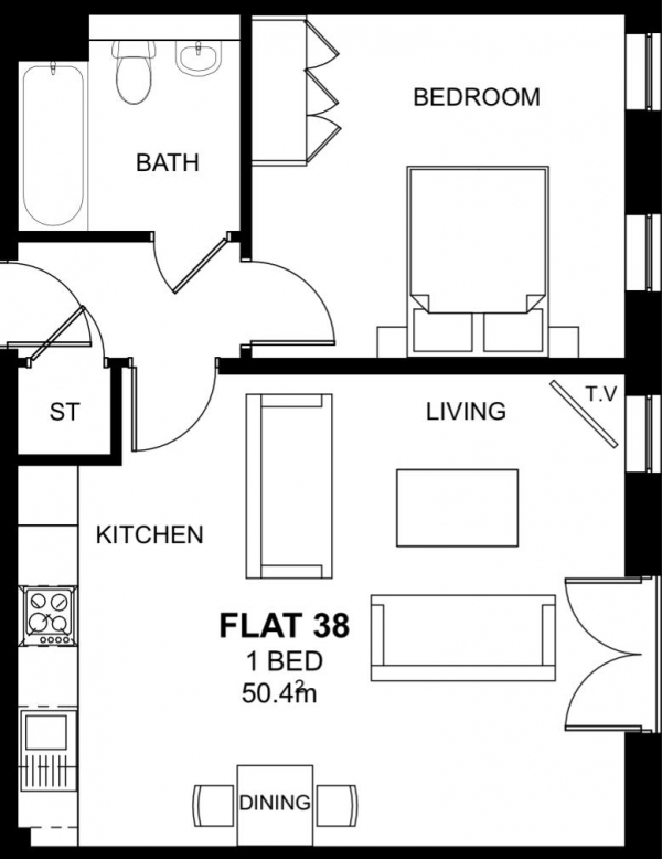 Floor Plan for 1 Bedroom Apartment for Sale in Woodside Park, Rugby, CV21, 2DE - Guide Price &pound132,500