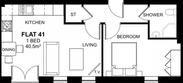 Floor Plan for 1 Bedroom Apartment for Sale in Woodside Park, Rugby, CV21, 2DE - Guide Price &pound117,500