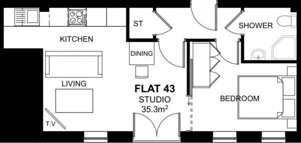 Floor Plan for 1 Bedroom Apartment for Sale in Woodside Park, Rugby, CV21, 2NP - Guide Price &pound117,500