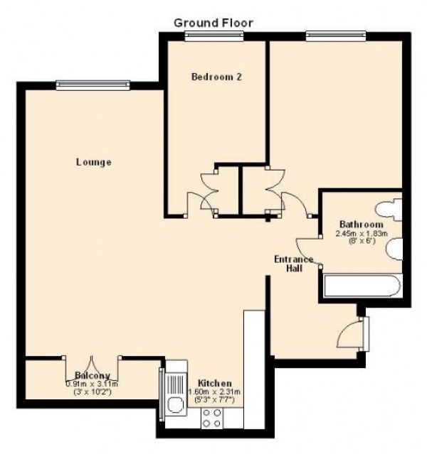 Floor Plan Image for 2 Bedroom Apartment for Sale in Nightingale Gardens, Rugby