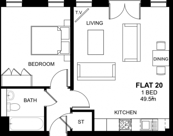 Floor Plan for 1 Bedroom Apartment for Sale in Woodside Park, Rugby, CV21, 2DE - Guide Price &pound127,500