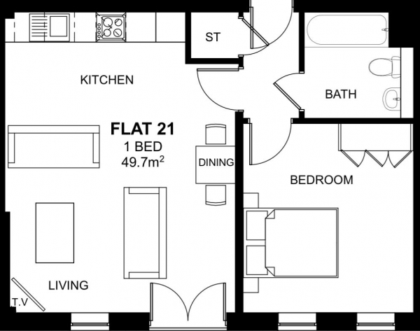 Floor Plan for 1 Bedroom Apartment for Sale in Woodside Park, Rugby, CV21, 2DE - Guide Price &pound127,500