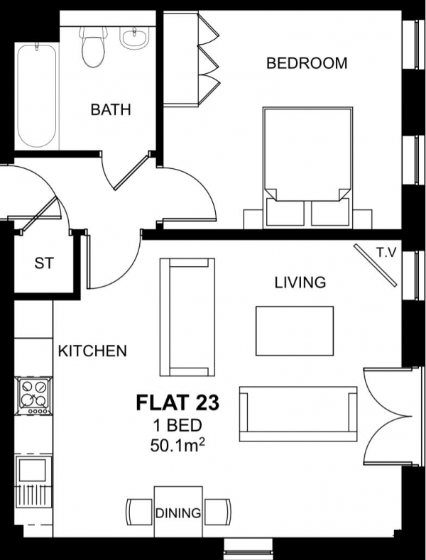 Floor Plan for 1 Bedroom Apartment for Sale in Woodside Park, Rugby, CV21, 2DE - Guide Price &pound130,000