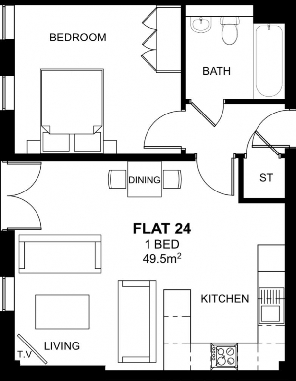 Floor Plan for 1 Bedroom Apartment for Sale in Woodside Park, Rugby, CV21, 2DE - Guide Price &pound130,000