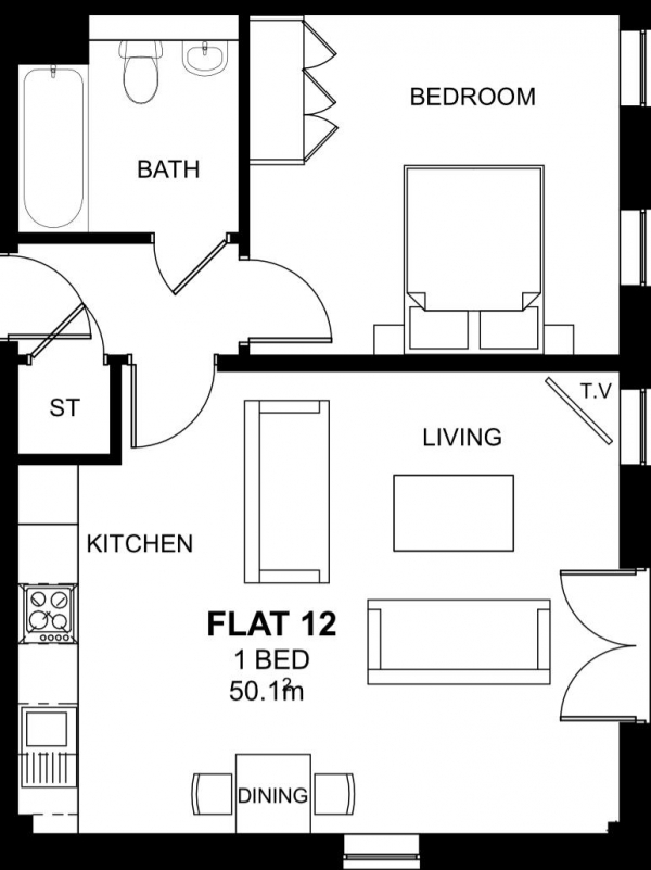 Floor Plan for 1 Bedroom Apartment for Sale in Woodside Park, Rugby, CV21, 2DE - Guide Price &pound127,500