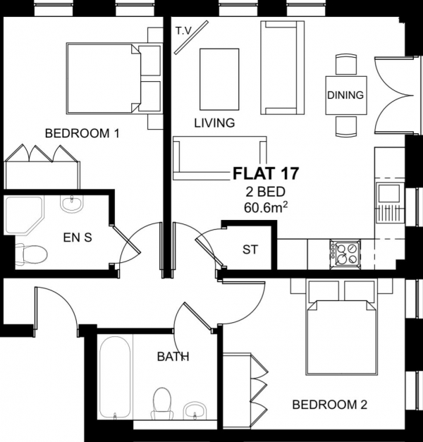 Floor Plan for 2 Bedroom Apartment for Sale in Woodside Park, Rugby, CV21, 2DE - Guide Price &pound160,000