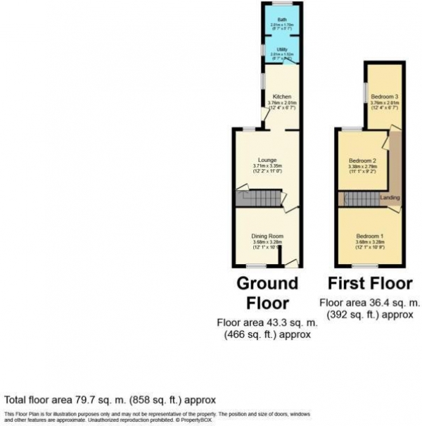 Floor Plan for 3 Bedroom Terraced House for Sale in Adams Street, Rugby, CV21, 2HT - Offers Over &pound160,000