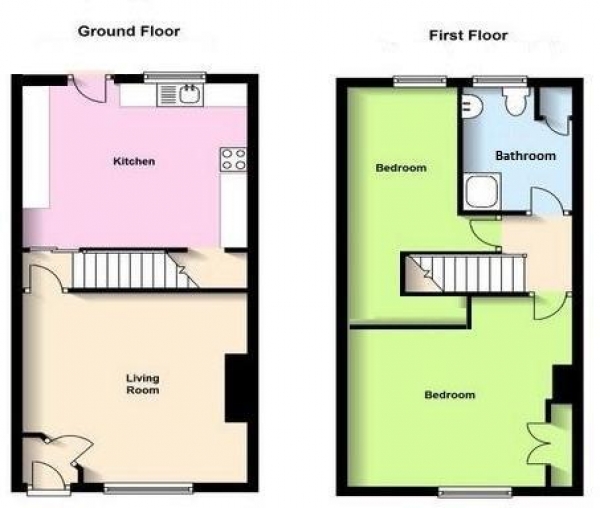 Floor Plan for 2 Bedroom Terraced House for Sale in Bridle Road, Rugby, CV21, 2JH - Offers Over &pound149,950