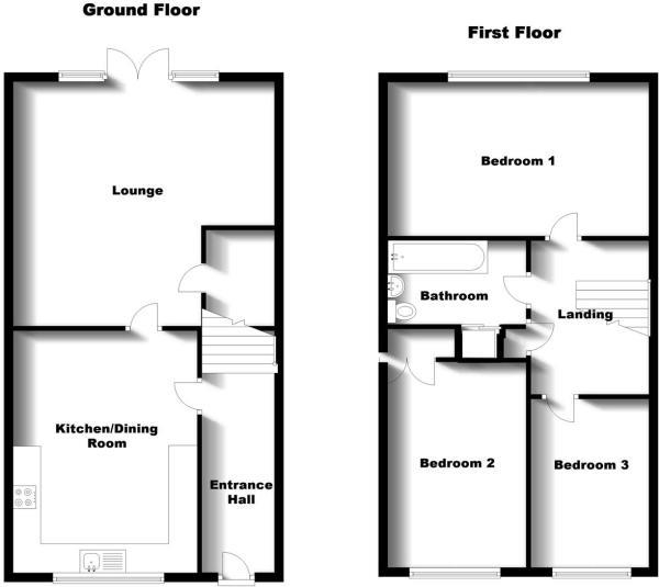 Floor Plan for 3 Bedroom Terraced House for Sale in Freemantle Road, Rugby, CV22, 7HY - Offers Over &pound169,950