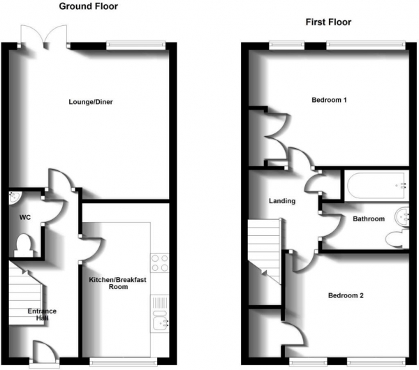 Floor Plan Image for 2 Bedroom Terraced House for Sale in Roundhouse Drive, Cawston, Rugby