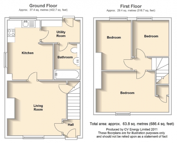 Floor Plan for 3 Bedroom Semi-Detached House for Sale in The Five Houses, School Street, Churchover, Rugby, CV23, 0EQ - Offers Over &pound229,950