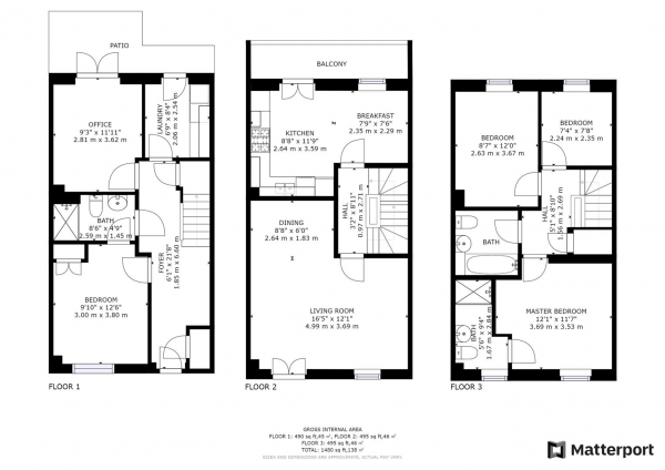 Floor Plan Image for 4 Bedroom Town House for Sale in Crackthorne Drive, Rugby