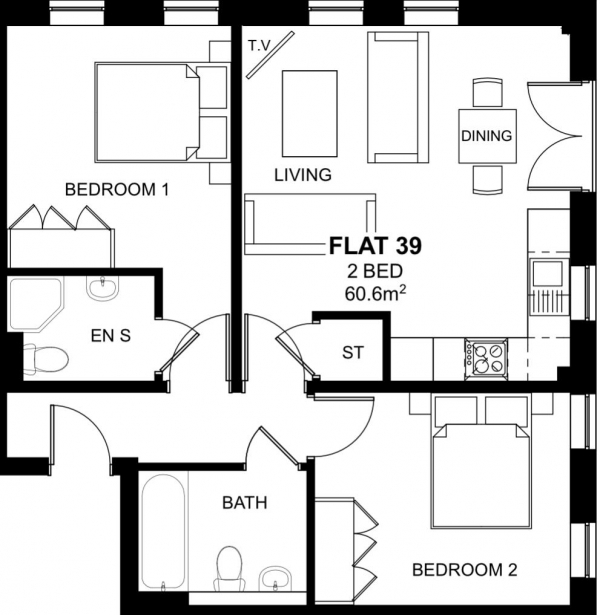 Floor Plan Image for 2 Bedroom Apartment for Sale in Woodside Park, Rugby