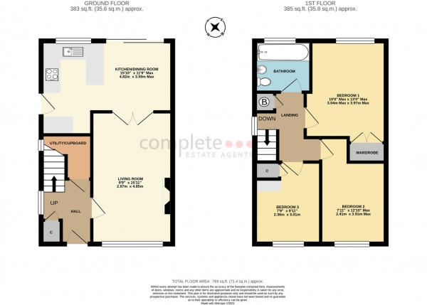 Floor Plan for 3 Bedroom Semi-Detached House for Sale in Troubridge Walk, Rugby, CV22, 7LP - Offers Over &pound197,500