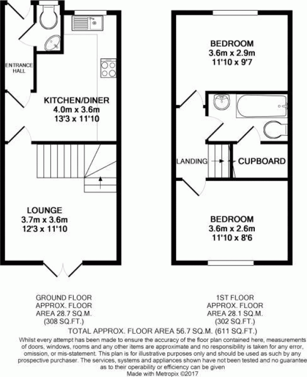 Floor Plan for 2 Bedroom Semi-Detached House for Sale in Sheepcote Drive, Long Lawford, Rugby, CV23, 9FE - Offers Over &pound195,000