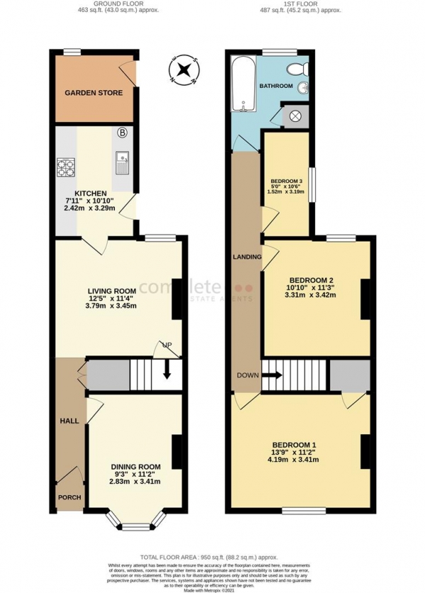 Floor Plan for 3 Bedroom Terraced House for Sale in Campbell Street, Rugby, CV21, 2HY - Offers Over &pound180,000