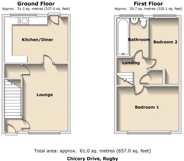 Floor Plan Image for 2 Bedroom End of Terrace House for Sale in Chicory Drive, Rugby