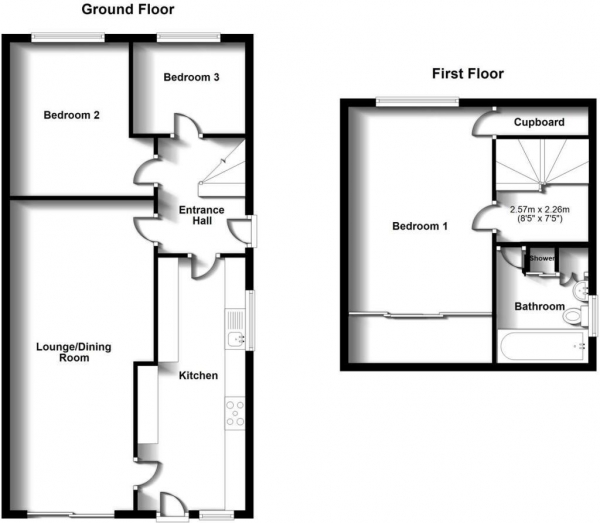 Floor Plan Image for 3 Bedroom Semi-Detached Bungalow for Sale in Carlton Road, Rugby