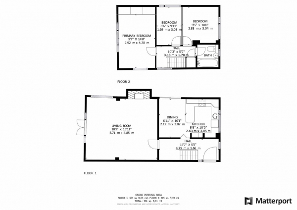 Floor Plan for 3 Bedroom Detached House for Sale in Falstaff Drive, Rugby, CV22, 6LL - Offers Over &pound315,000