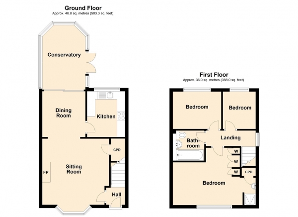 Floor Plan for 3 Bedroom End of Terrace House for Sale in Church Close, Ryton On Dunsmore, Coventry, CV8, 3NH - Offers Over &pound240,000
