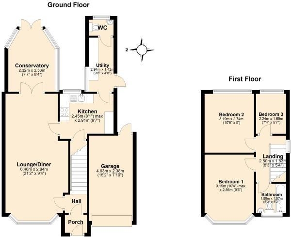 Floor Plan Image for 3 Bedroom Semi-Detached House for Sale in Stretton Road, Wolston, Coventry