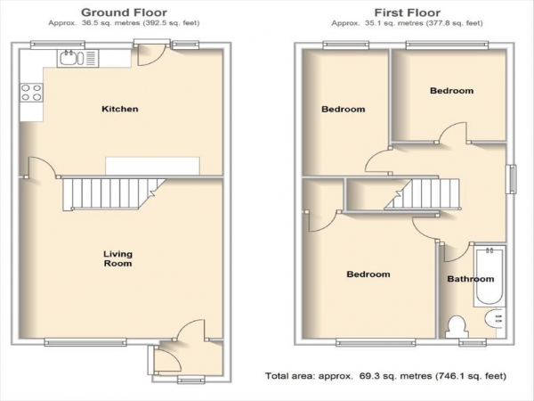 Floor Plan Image for 3 Bedroom End of Terrace House for Sale in Melville Close, Bilton, Rugby