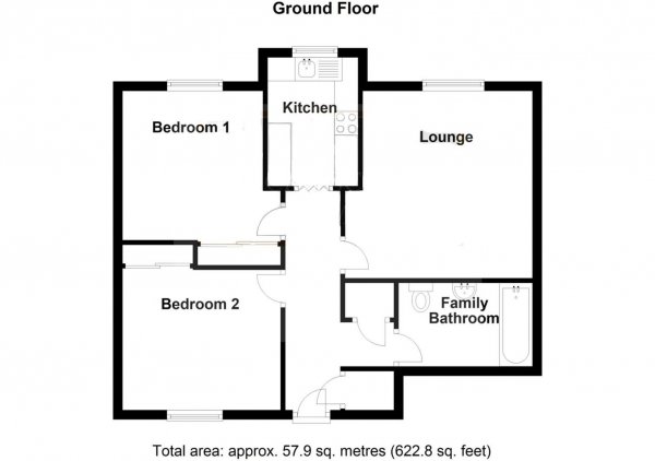 Floor Plan for 2 Bedroom Apartment for Sale in Cambridge Street, Rugby, CV21, 3PG - Offers Over &pound145,000