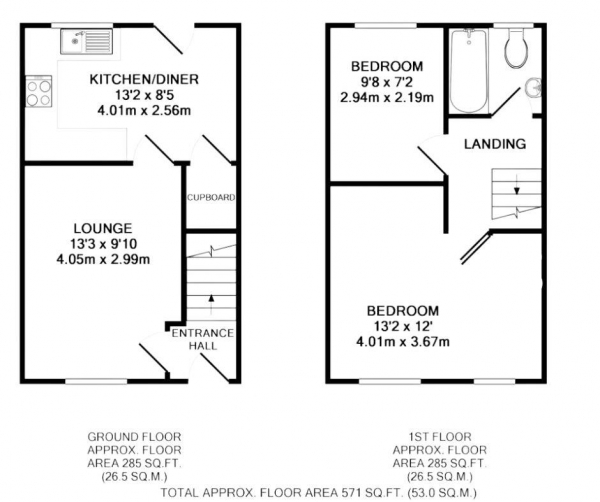 Floor Plan Image for 2 Bedroom Terraced House for Sale in Bronte Close, Rugby