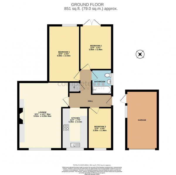 Floor Plan Image for 3 Bedroom Semi-Detached Bungalow for Sale in Holme Close, Rugby