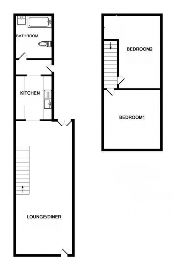 Floor Plan for 2 Bedroom Terraced House for Sale in Sandown Road, Rugby, CV21, 3LG - Offers Over &pound175,000